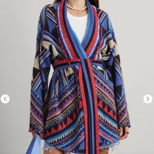 NEW Farm Rio Beaded Blue Aztec Stripe Cardigan Sweater